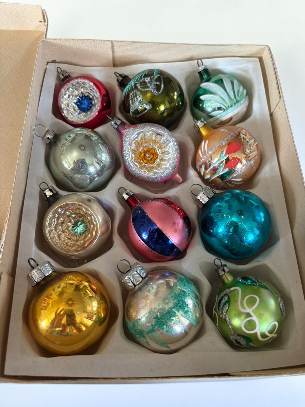 Vintage GDR Poland Glass Christmas Ornaments Lot 12 Indent Reflector